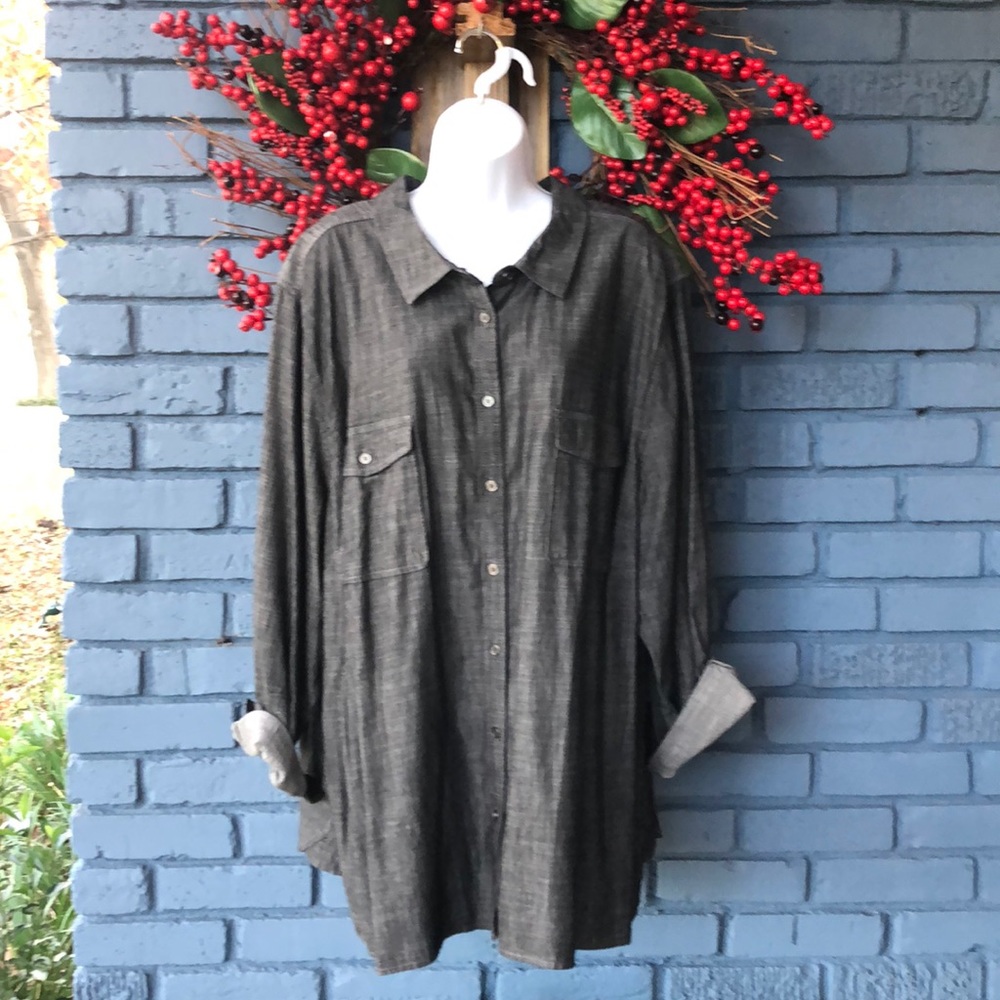 Black denim style chambray button down